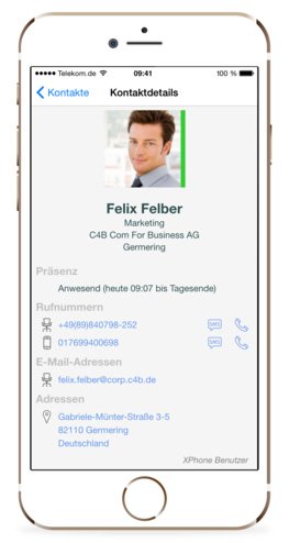 Panneau de présence XPhone Connect — statut disponible, en réunion, absent en temps réel